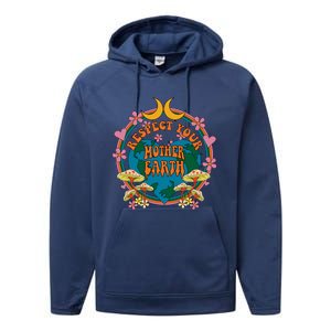 Respect Mother Planet Earth Day Groovy Hippie Mushroom Funny Great Gift Performance Fleece Hoodie