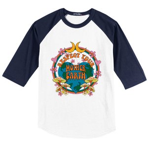 Respect Mother Planet Earth Day Groovy Hippie Mushroom Funny Great Gift Baseball Sleeve Shirt