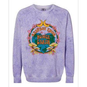 Respect Mother Planet Earth Day Groovy Hippie Mushroom Funny Gift Colorblast Crewneck Sweatshirt