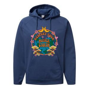 Respect Mother Planet Earth Day Groovy Hippie Mushroom Funny Gift Performance Fleece Hoodie