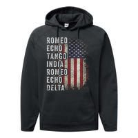 Retired Military Phonetic Alphabet Retirement Announcement Performance Fleece Hoodie