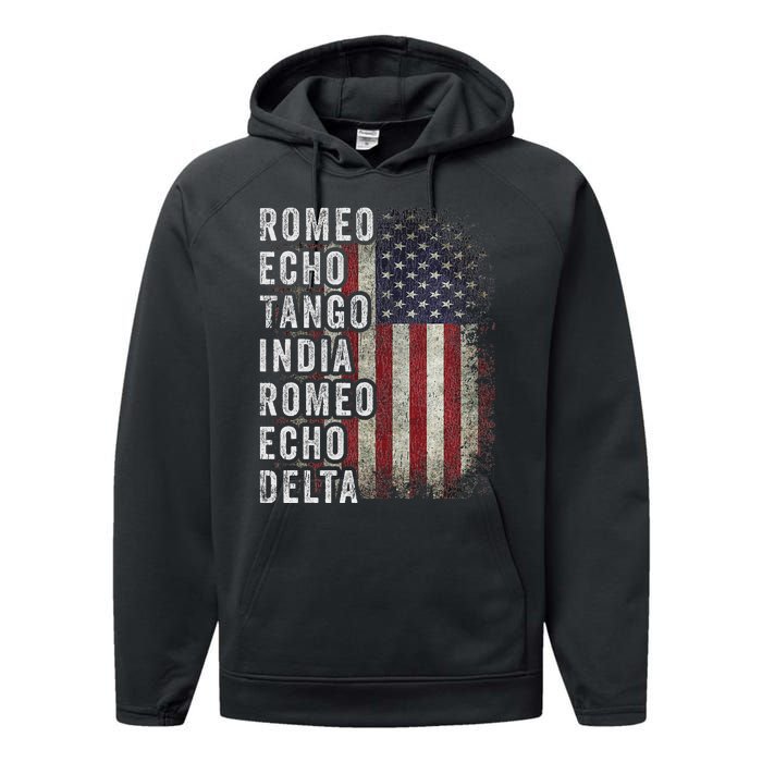 Retired Military Phonetic Alphabet Retirement Announcement Performance Fleece Hoodie