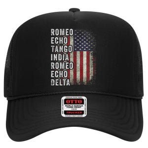 Retired Military Phonetic Alphabet Retirement Announcement High Crown Mesh Back Trucker Hat