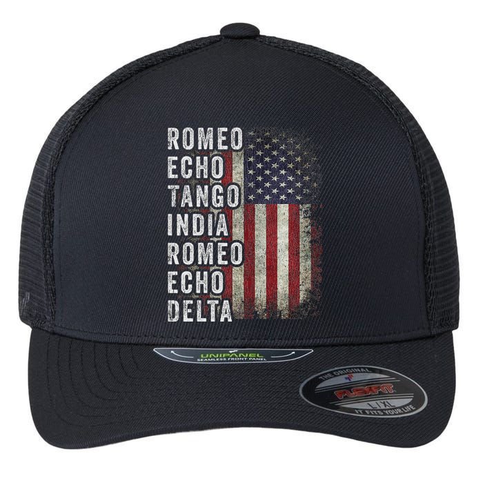 Retired Military Phonetic Alphabet Retirement Announcement Flexfit Unipanel Trucker Cap