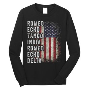 Retired Military Phonetic Alphabet Retirement Announcement Long Sleeve Shirt