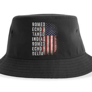 Retired Military Phonetic Alphabet Retirement Announcement Sustainable Bucket Hat