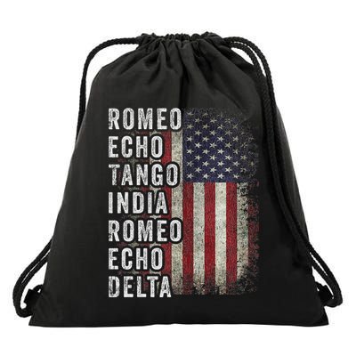 Retired Military Phonetic Alphabet Retirement Announcement Drawstring Bag