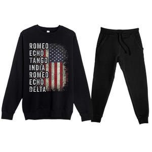 Retired Military Phonetic Alphabet Retirement Announcement Premium Crewneck Sweatsuit Set