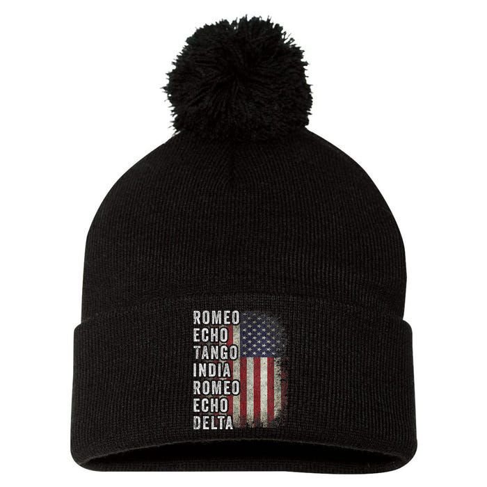 Retired Military Phonetic Alphabet Retirement Announcement Pom Pom 12in Knit Beanie