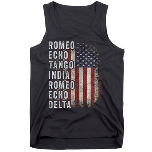 Retired Military Phonetic Alphabet Retirement Announcement Tank Top