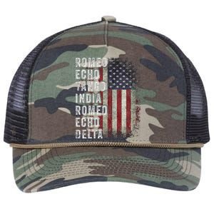 Retired Military Phonetic Alphabet Retirement Announcement Retro Rope Trucker Hat Cap