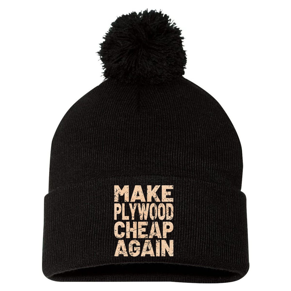 Retro Make Plywood Cheap Again Builder Carpenter Flooring Pom Pom 12in Knit Beanie