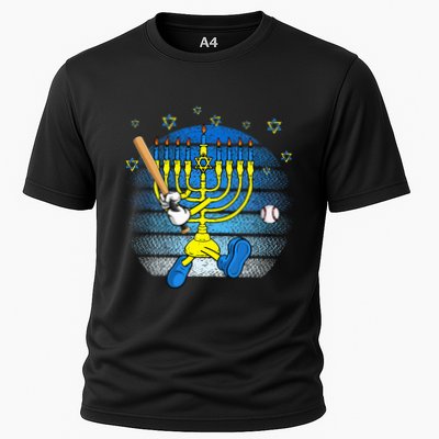 Retro Menorah Playing Baseball Happy Hanukkah Pjs Performance Shirt