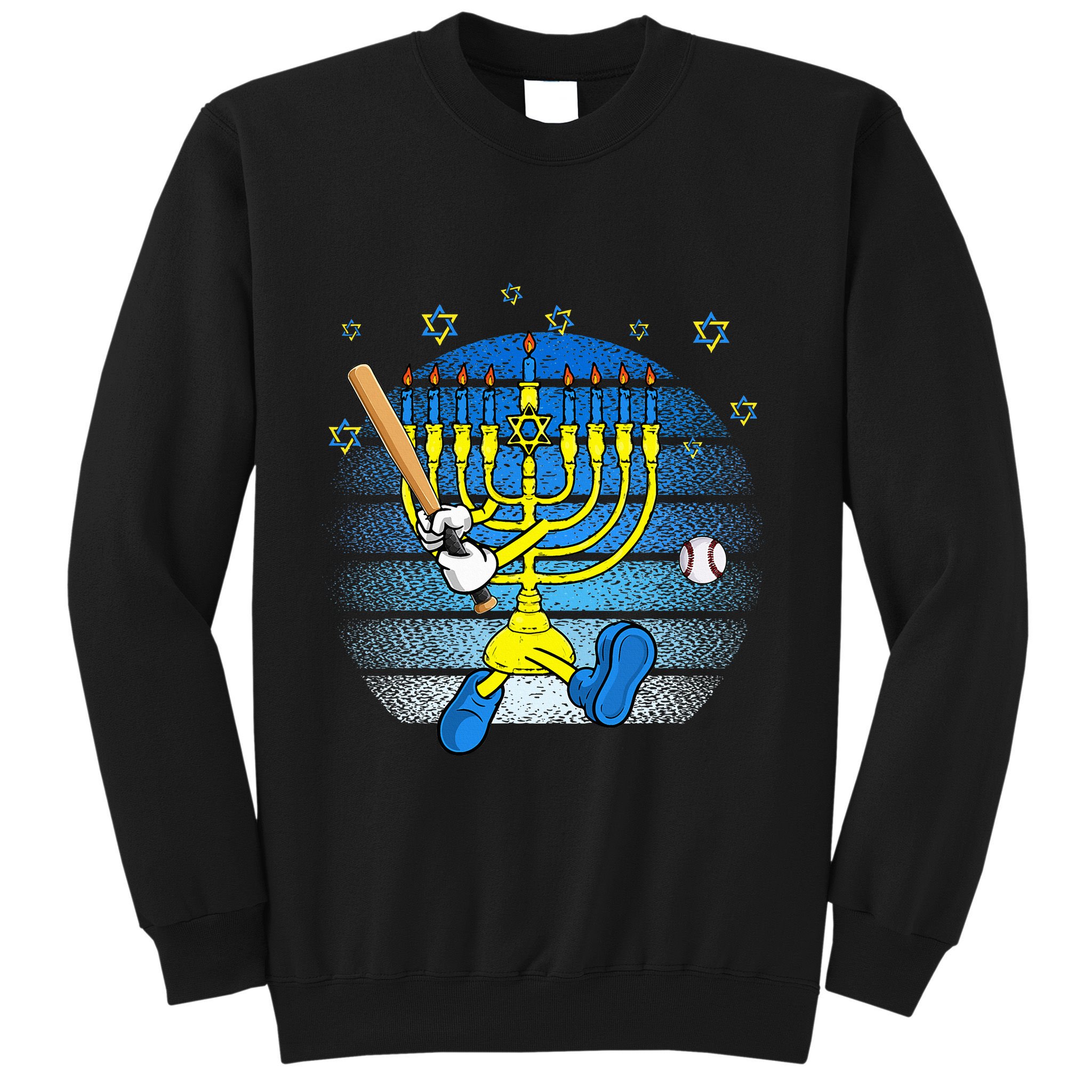 Retro Menorah Playing Baseball Happy Hanukkah Pjs Sweatshirt
