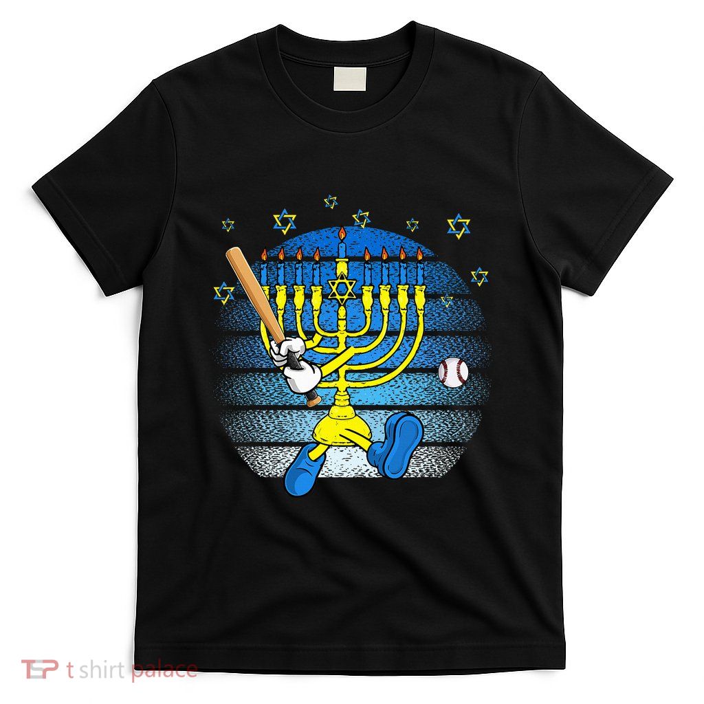 Retro Menorah Playing Baseball Happy Hanukkah Pjs T-Shirt