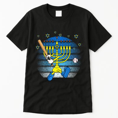 Retro Menorah Playing Baseball Happy Hanukkah Pjs Tall T-Shirt