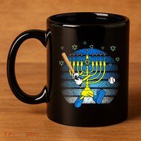 Retro Menorah Playing Baseball Happy Hanukkah Pjs 11oz C Handle Ceramic Mug