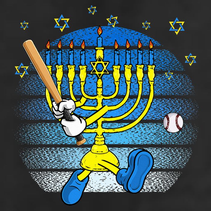 Retro Menorah Playing Baseball Happy Hanukkah Pjs Beanie
