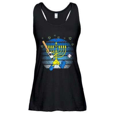 Retro Menorah Playing Baseball Happy Hanukkah Pjs Ladies Essential Flowy Tank