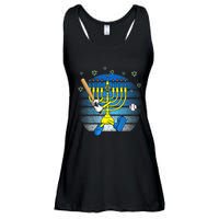Retro Menorah Playing Baseball Happy Hanukkah Pjs Ladies Essential Flowy Tank