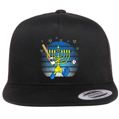 Retro Menorah Playing Baseball Happy Hanukkah Pjs Flatbill Hat