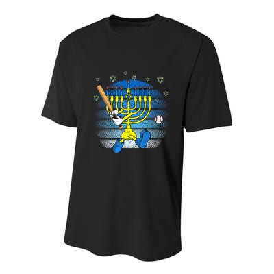 Retro Menorah Playing Baseball Happy Hanukkah Pjs Youth Performance Sprint T-Shirt