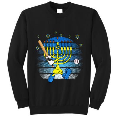 Retro Menorah Playing Baseball Happy Hanukkah Pjs Tall Sweatshirt