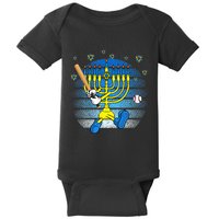 Retro Menorah Playing Baseball Happy Hanukkah Pjs Baby Bodysuit