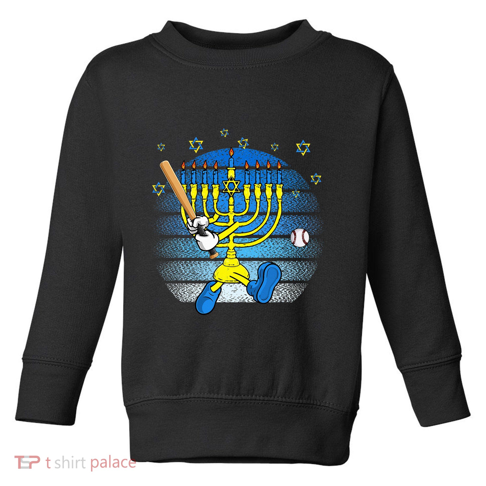 Retro Menorah Playing Baseball Happy Hanukkah Pjs Toddler Sweatshirt