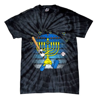 Retro Menorah Playing Baseball Happy Hanukkah Pjs Tie-Dye T-Shirt