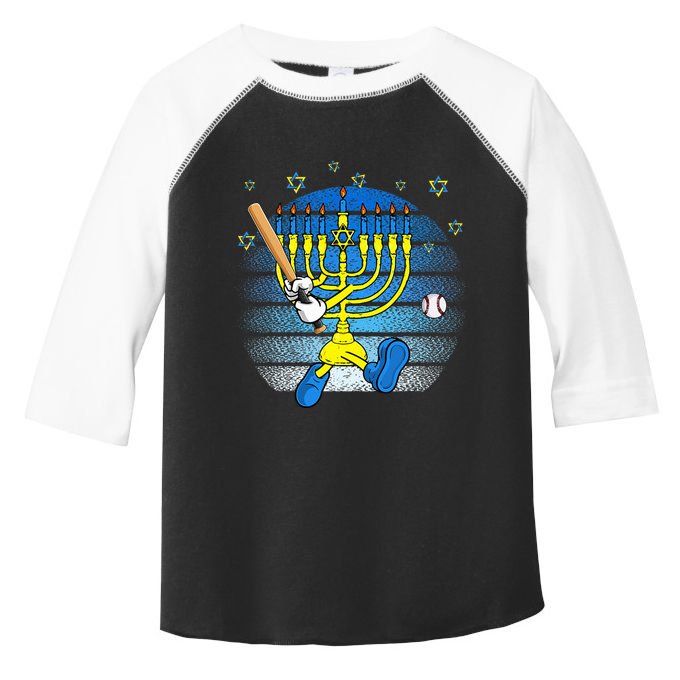 Retro Menorah Playing Baseball Happy Hanukkah Pjs Toddler Fine Jersey T-Shirt