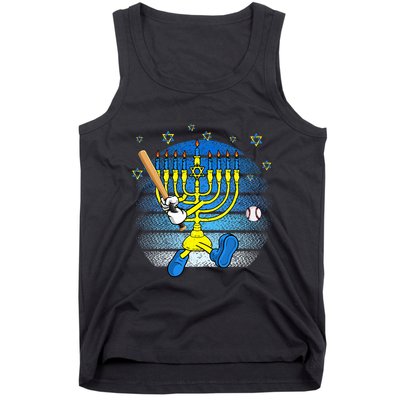 Retro Menorah Playing Baseball Happy Hanukkah Pjs Tank Top