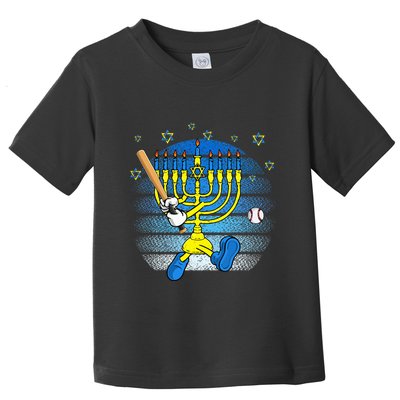 Retro Menorah Playing Baseball Happy Hanukkah Pjs Toddler T-Shirt