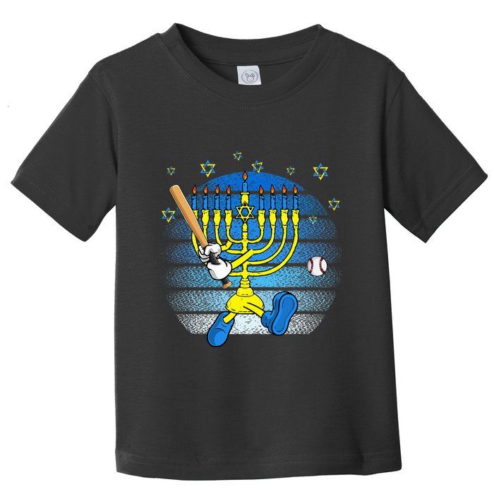 Retro Menorah Playing Baseball Happy Hanukkah Pjs Toddler T-Shirt