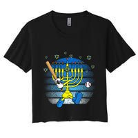Retro Menorah Playing Baseball Happy Hanukkah Pjs Crop Top