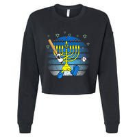 Retro Menorah Playing Baseball Happy Hanukkah Pjs Cropped Pullover Crew