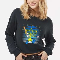 Retro Menorah Playing Baseball Happy Hanukkah Pjs Cropped Pullover Crew