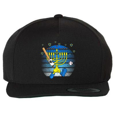 Retro Menorah Playing Baseball Happy Hanukkah Pjs Wool Snapback Cap