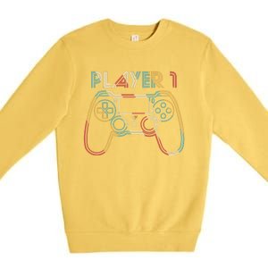 Retro Matching Player 1 Video Gamer Premium Crewneck Sweatshirt