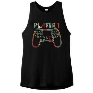 Retro Matching Player 1 Video Gamer Ladies PosiCharge Tri-Blend Wicking Tank