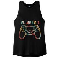 Retro Matching Player 1 Video Gamer Ladies PosiCharge Tri-Blend Wicking Tank