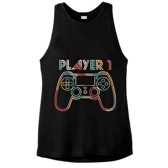 Retro Matching Player 1 Video Gamer Ladies PosiCharge Tri-Blend Wicking Tank