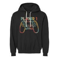 Retro Matching Player 1 Video Gamer Garment-Dyed Fleece Hoodie