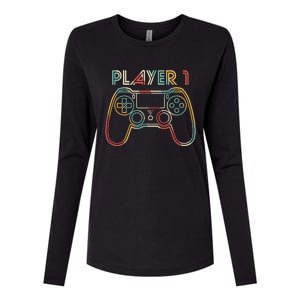 Retro Matching Player 1 Video Gamer Womens Cotton Relaxed Long Sleeve T-Shirt