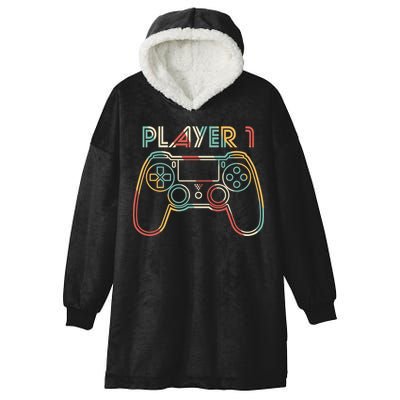 Retro Matching Player 1 Video Gamer Hooded Wearable Blanket