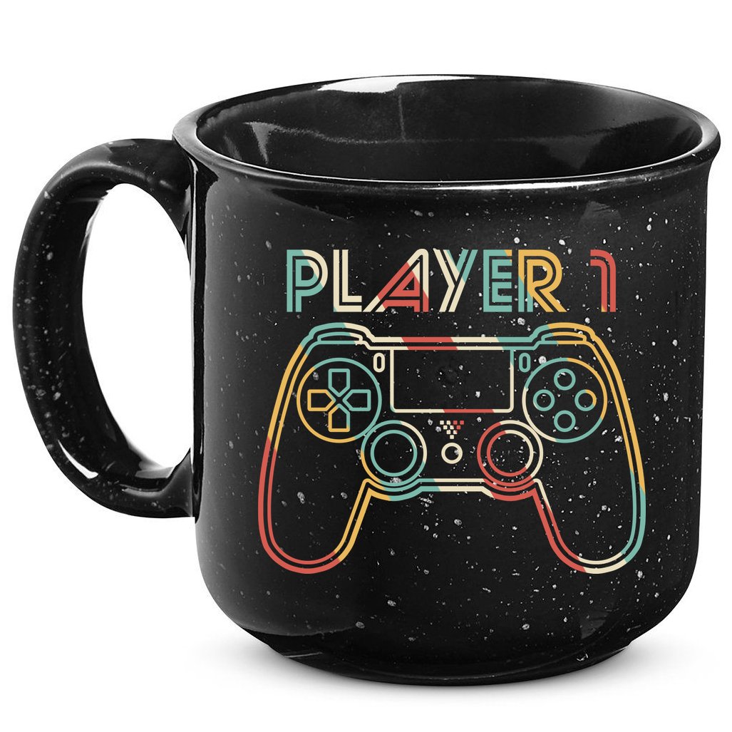 Retro Matching Player 1 Video Gamer 15oz Campfire Ceramic Mug