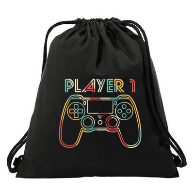 Retro Matching Player 1 Video Gamer Drawstring Bag