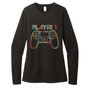 Retro Matching Player 1 Video Gamer Womens CVC Long Sleeve Shirt