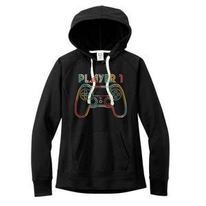 Retro Matching Player 1 Video Gamer Women's Fleece Hoodie