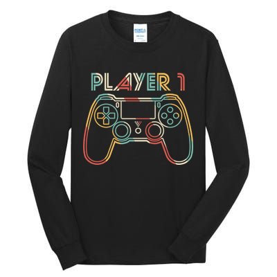 Retro Matching Player 1 Video Gamer Tall Long Sleeve T-Shirt